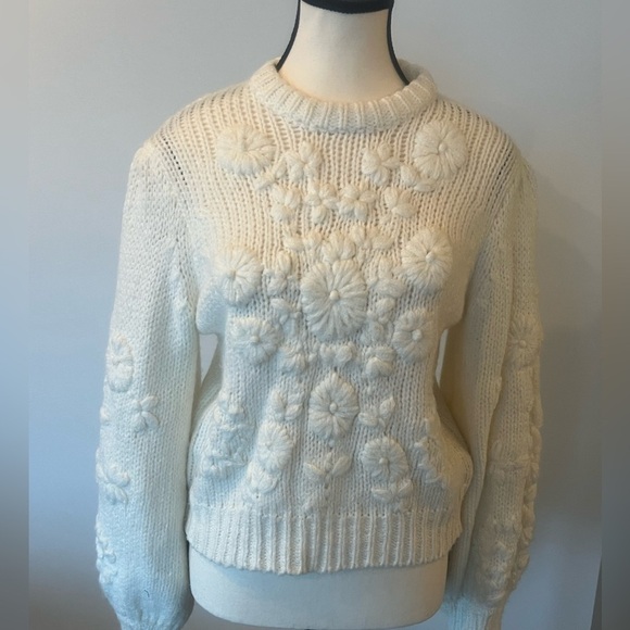Zara Floral Embroidered Floral Embroidered Knit Sweater - Picture 1 of 14